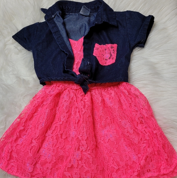 Swiggles Other - Denim Neon Pink Flare Dress